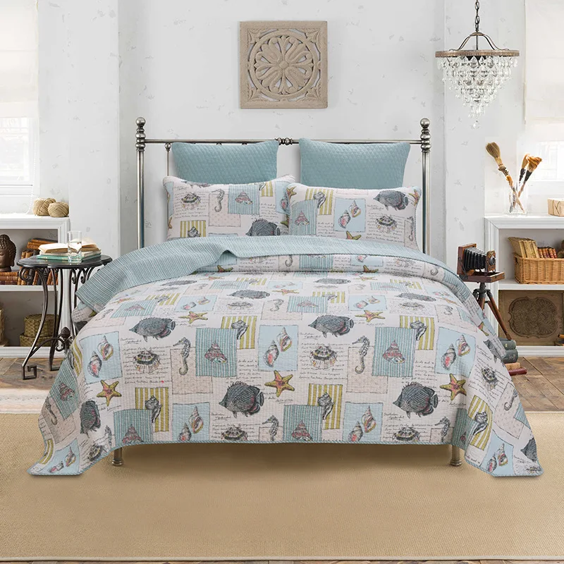 CHAUSUB Marine style Cotton Bedspread Quilt Set 3PCS AB-side Coverlet Quilted Bed Cover Pillowcase King Queen Size Quilts
CHAUSUB Marine style Cotton Bedspread Quilt Set 3PCS AB-side Coverlet Quilted Bed Cover Pillowcase King Queen Size Quilts