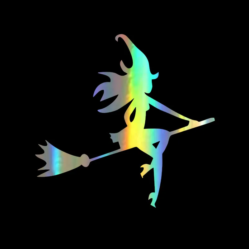 12.712.2CM Fashion Halloween Sexy Witch Broom Car Stickers Cartoon Waterproof Vinyl Reflective Decals BlackSilverlaser (4)