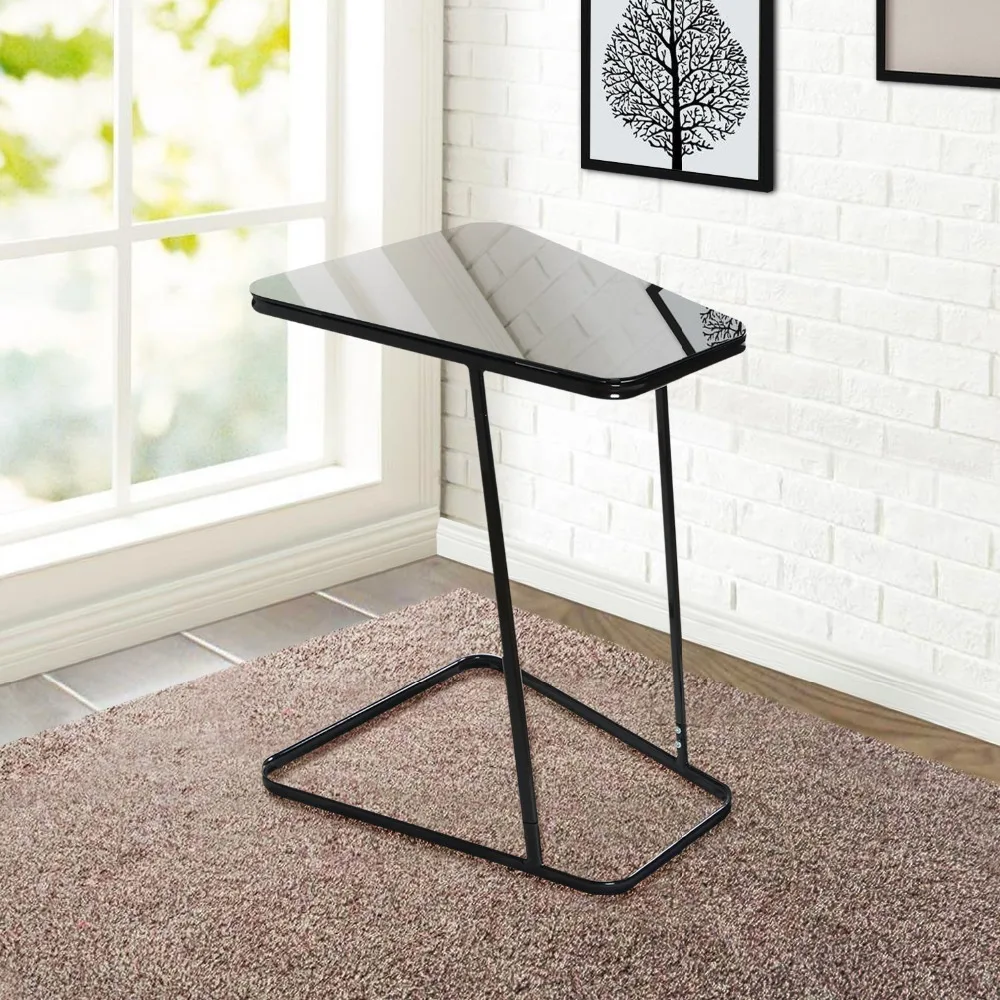 Lifewit beistelltisch snack kaffee sofa tisch modernen gehärtetem glas kohlenstoffstahl wohnzimmer bettzimmer wohnmöbel schwarz