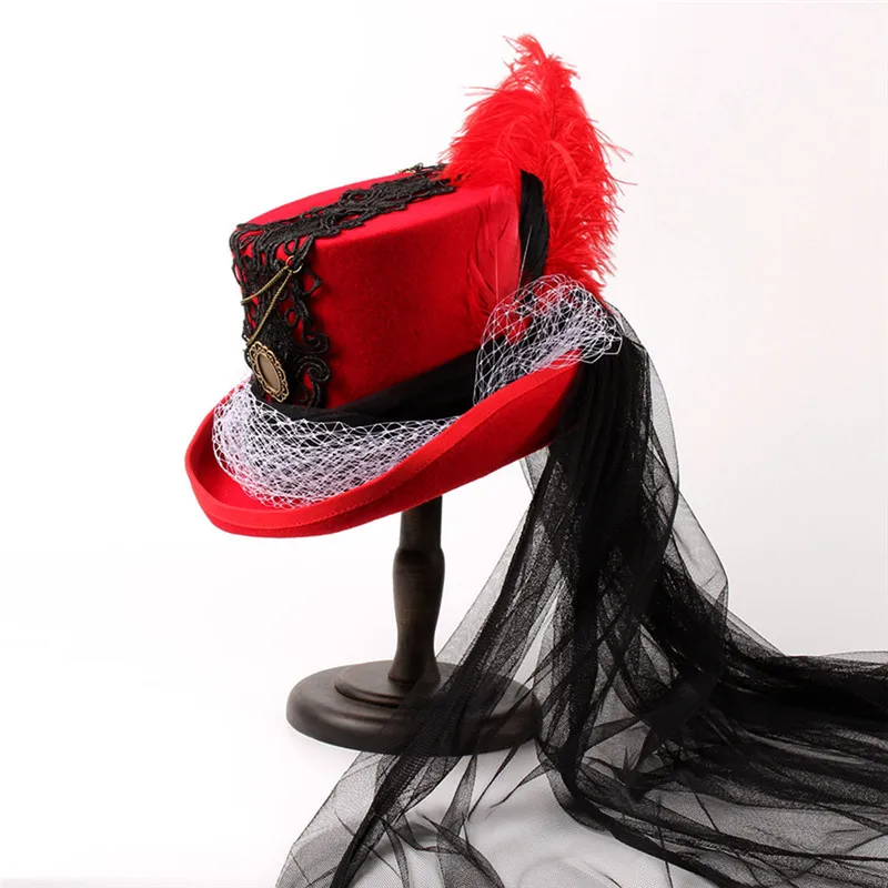 15CM 4 Size Handwork Red Wool Women Steampunk Fedora Top Hat For Lady Mad HatterMesh Traditional Beaver Party Wedding Hat
15CM 4 Size Handwork Red Wool Women Steampunk Fedora Top Hat For Lady Mad HatterMesh Traditional Beaver Party Wedding Hat