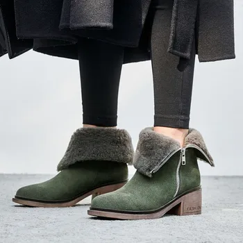 PXELENA Luxury Shearling Snow Boots Women Square Chunky Med Heels Zipper Cow Suede Wool Thick Fur Warm Winter Ankle Boots 2019
PXELENA Luxury Shearling Snow Boots Women Square Chunky Med Heels Zipper Cow Suede Wool Thick Fur Warm Winter Ankle Boots 2019