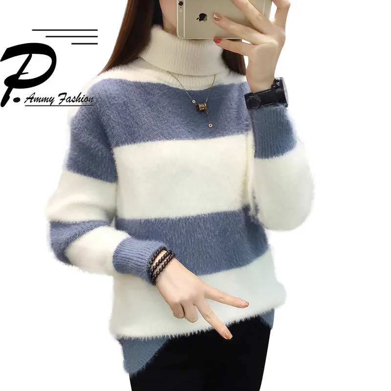 Soft Fur Turtleneck Striped knitted Sweater 2018 Women Fall winter Warm Long sleeve Fashion Cashmere Pullover Chic jumper pull
Soft Fur Turtleneck Striped knitted Sweater 2018 Women Fall winter Warm Long sleeve Fashion Cashmere Pullover Chic jumper pull