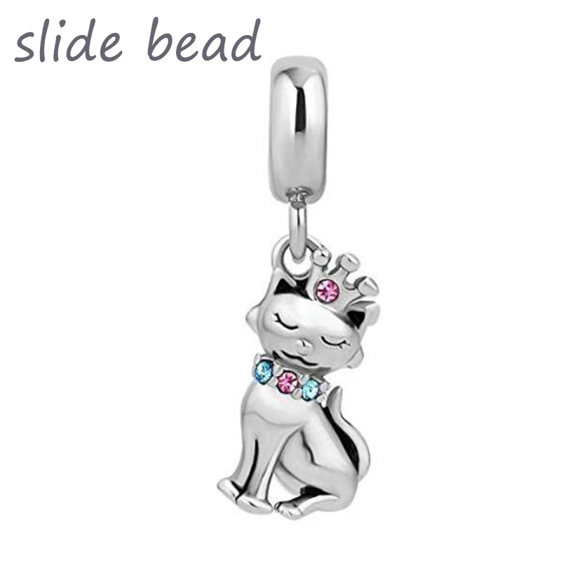 

Slide beads Fashion cat animal pendant charm beads fit authentic pandora bracelets jewelry making diy valentines gifts