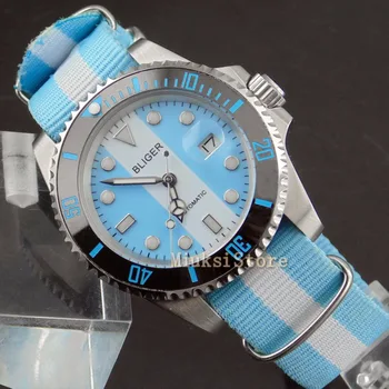 

BLIGER 40mm blu Ceramic Bezel Luminous sapphire automatic Date Day mens watch Analogique montre-bracelet Marque Luxe Ray Hommes