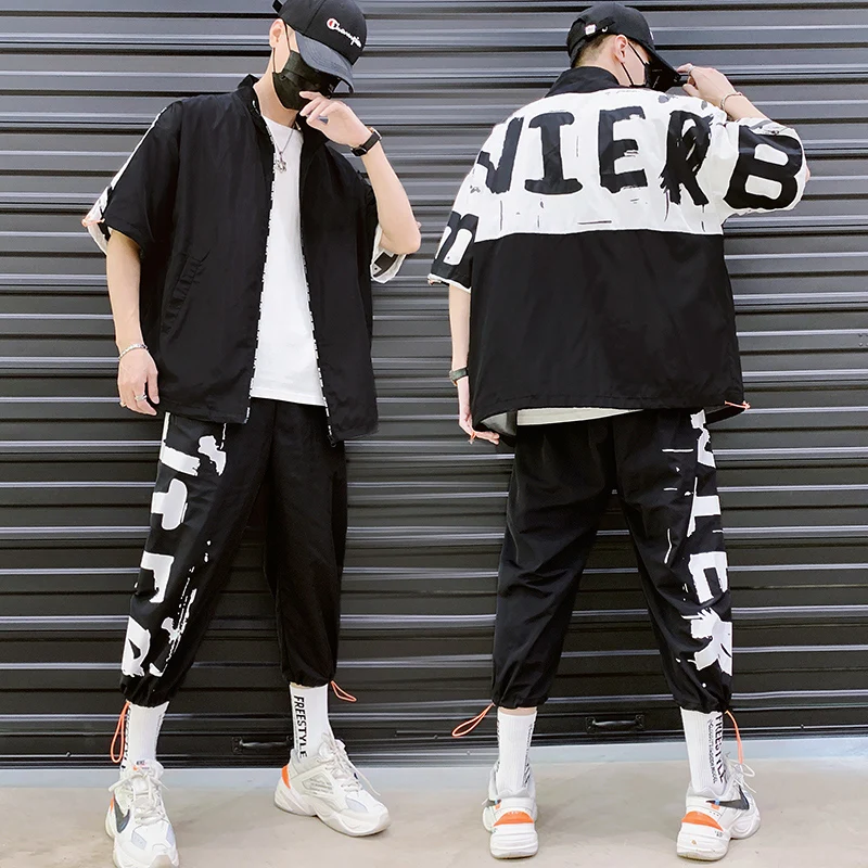 Summer Mens sets t shirts pants Zipper Two pieces Hip hop Black Gray Purple Letter prints 
Summer Mens sets t shirts pants Zipper Two pieces Hip hop Black Gray Purple Letter prints