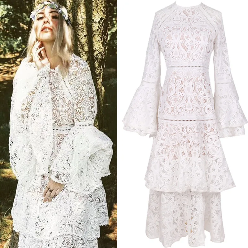 S-3XL High quality 2019 new fashion solid color lace sexy trumpet sleeve cake dress exquisite slim temperament woman clothes
S-3XL High quality 2019 new fashion solid color lace sexy trumpet sleeve cake dress exquisite slim temperament woman clothes