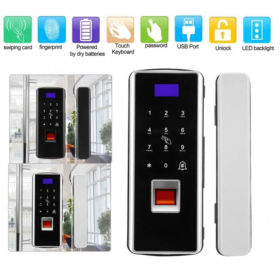 Double Glass Door Lock Touch Keypad Smart Fingerprint Password Card Lock No Punching serrure de porte Intelligent induction
Double Glass Door Lock Touch Keypad Smart Fingerprint Password Card Lock No Punching serrure de porte Intelligent induction