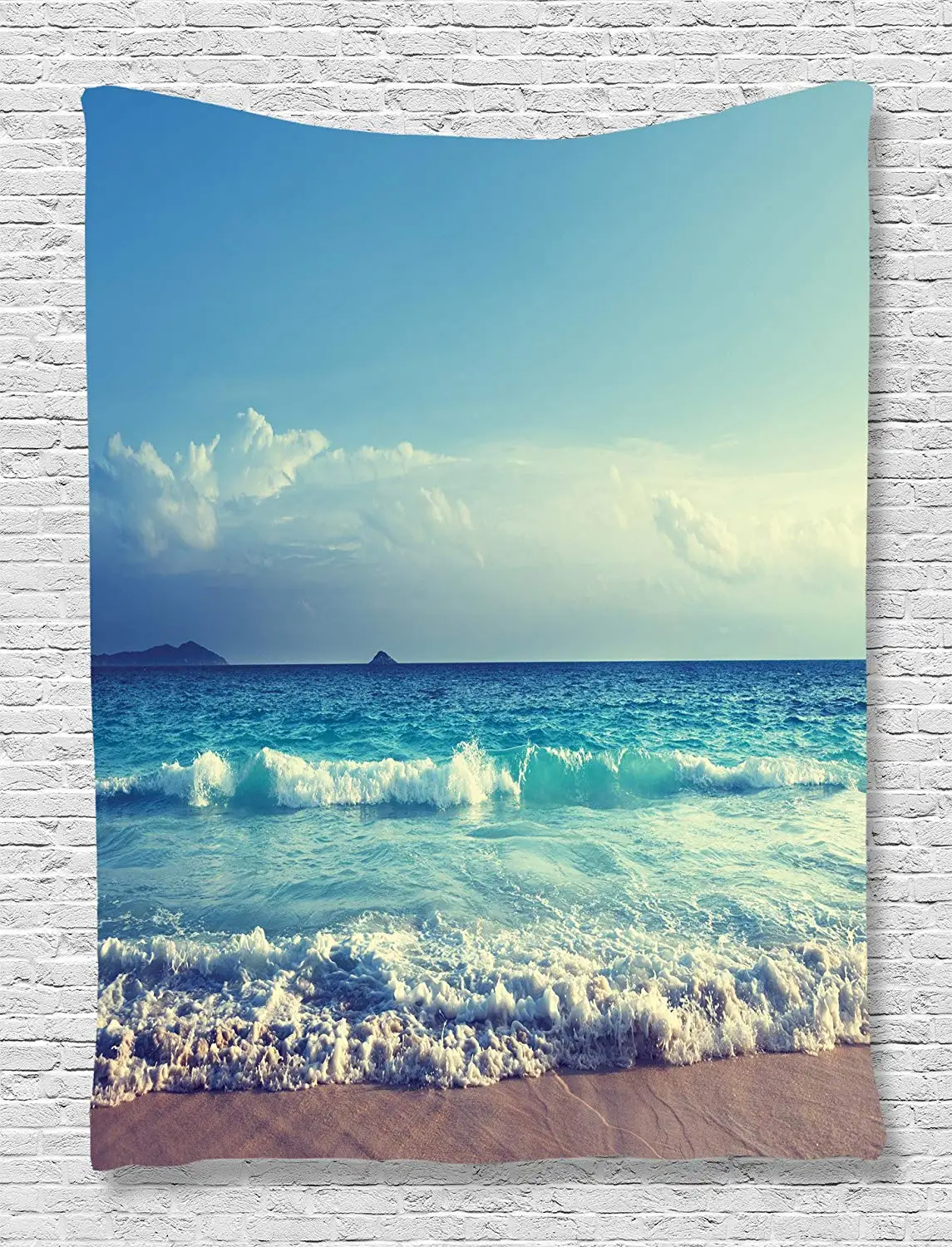 

Beach Tapestry Tropical Decor Ocean Waves Seychelles Island Beach in Sunset Bedroom Living Room Dorm Wall Hanging Tapestry