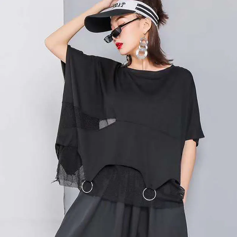 Europe Fashion Women T shirt Cotton Casual New 2019 Round Collar T shirt Stitching Mesh Irregular Short Sleeve Tops
Europe Fashion Women T shirt Cotton Casual New 2019 Round Collar T shirt Stitching Mesh Irregular Short Sleeve Tops