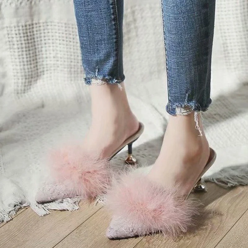 feather decorate high heel slippers women flock mules shoes woman glass heel high heels brand design women shoes summer slides
feather decorate high heel slippers women flock mules shoes woman glass heel high heels brand design women shoes summer slides