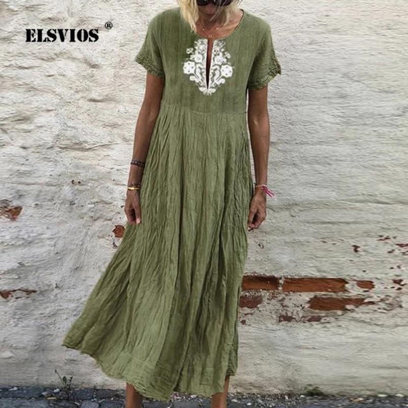 ELSVIOS 5XL Women Casual Short Sleeve Printed Dress Summer O-Neck Floral Beach Dress Female Plus Size Maxi Long Dresses Vestidos
ELSVIOS 5XL Women Casual Short Sleeve Printed Dress Summer O-Neck Floral Beach Dress Female Plus Size Maxi Long Dresses Vestidos