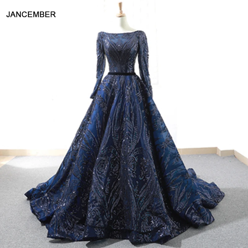 

J66691 jancember A-line party dress evening dresses prom long sleeve mother of bride dresses vestido de festa longo azul claro