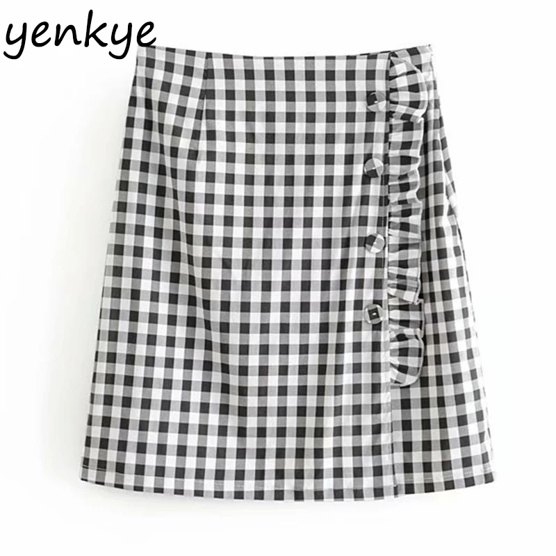 Vintage Black White Plaid Skirt Women Side Zipper Front Ruffle A-line High Waist Skirt faldas mujer moda 2019 DJF6873
Vintage Black White Plaid Skirt Women Side Zipper Front Ruffle A-line High Waist Skirt faldas mujer moda 2019 DJF6873