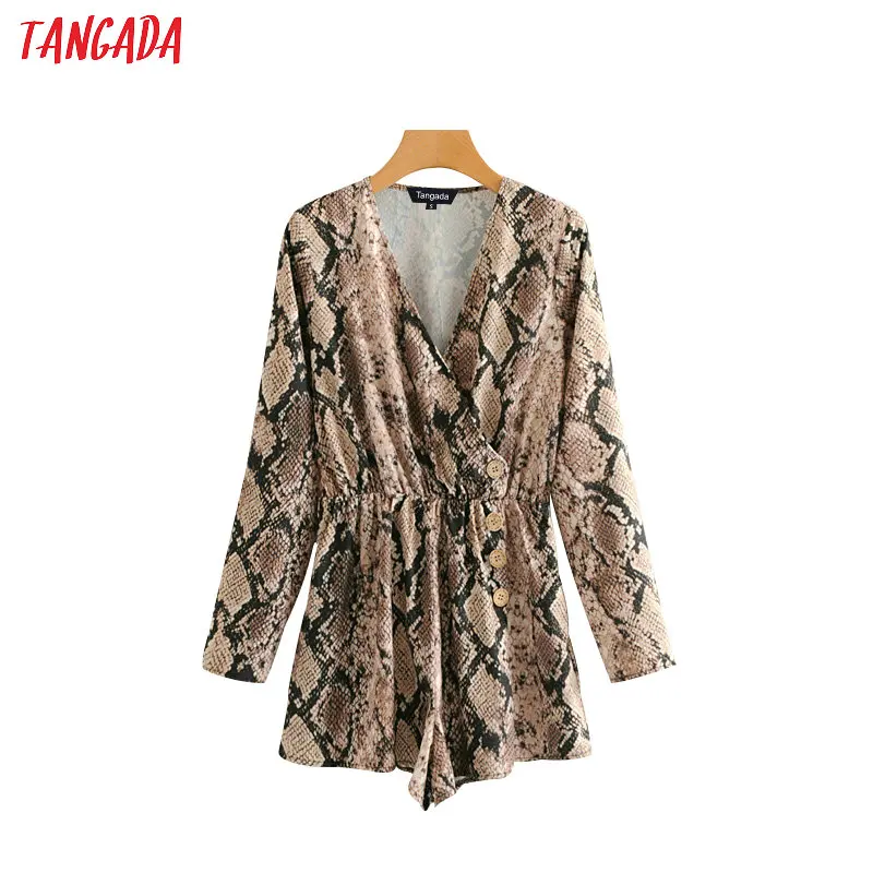 Tangada women short playsuit snake print animal jumpsuit long sleeve sexy deep v neck vintage rompers female 2F32
Tangada women short playsuit snake print animal jumpsuit long sleeve sexy deep v neck vintage rompers female 2F32