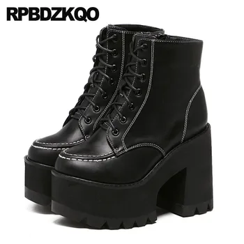 Shoes Lace Up Women Ankle High Heel Black Fetish Designer Round Toe Chunky Gothic Platform Boots Punk New Extreme Short 2018
Shoes Lace Up Women Ankle High Heel Black Fetish Designer Round Toe Chunky Gothic Platform Boots Punk New Extreme Short 2018