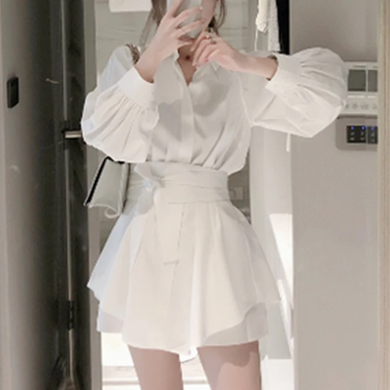 Фото Летняя Модная белая длинная рубашка повседневный костюм женская - купить