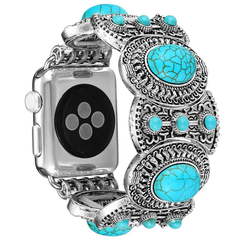 

Retro Jewelry Strap for Apple Watch 44mm 40mm 42mm 38mm Band Turquoise Bracelet for iWatch Series 1 2 3 4 Watchbands Correa