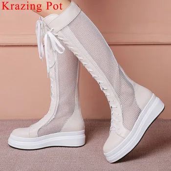 Krazing Pot natural leather breathable mesh thick med bottom platform motorcycle boots zipper big size European summer boots L02
Krazing Pot natural leather breathable mesh thick med bottom platform motorcycle boots zipper big size European summer boots L02
