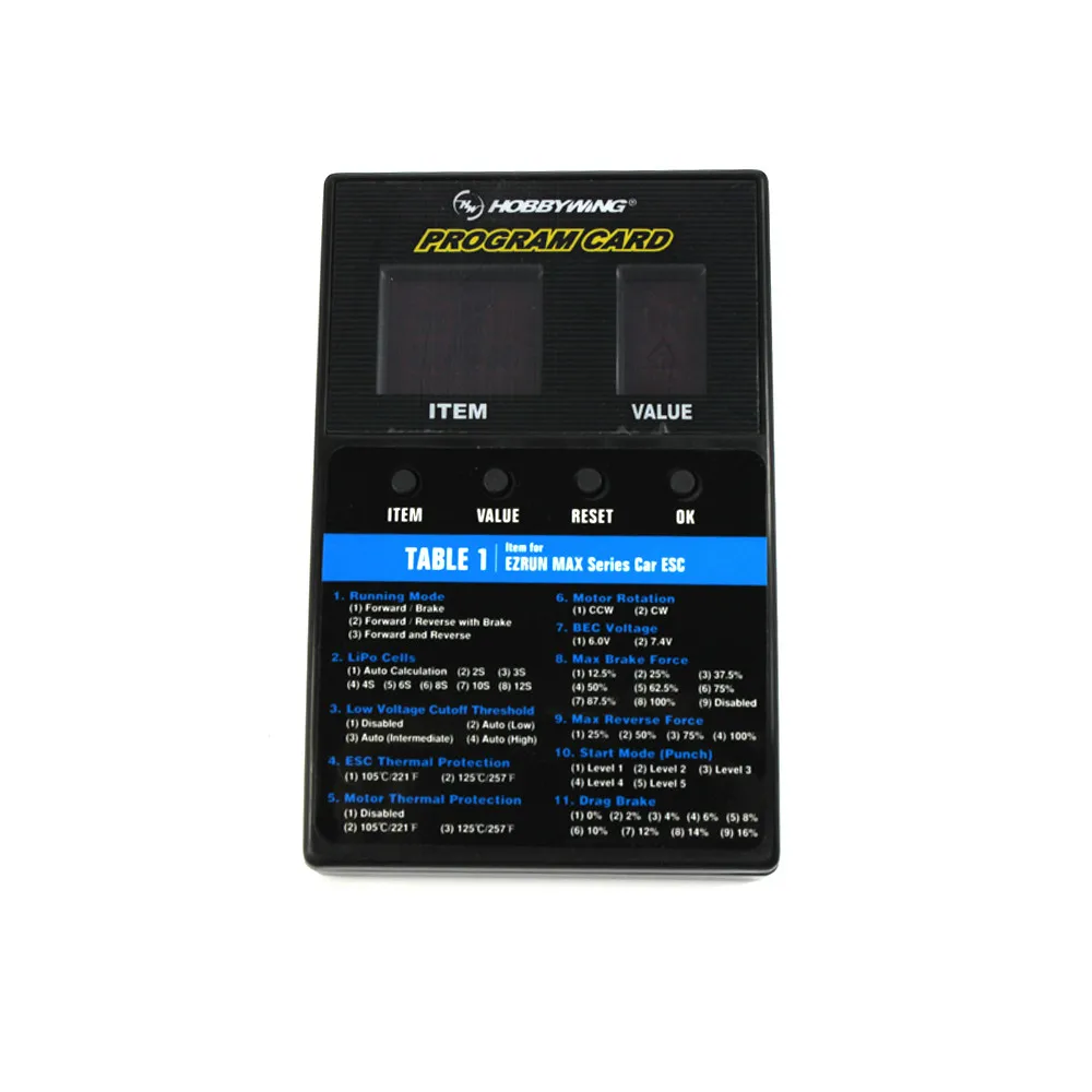 HOBBYWING 3 in 1 LED ESC Program Card Box for XERUN EZRUN MAX Series Car / Platinum Series / SEAKING Series RC Boat ESC
HOBBYWING 3 in 1 LED ESC Program Card Box for XERUN EZRUN MAX Series Car / Platinum Series / SEAKING Series RC Boat ESC