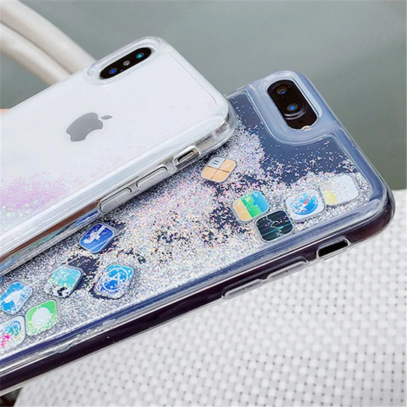 Luxury Dynamic Liquid Quicksand Soft Cover Case for iPhone 6 6S 7 8 Plus X XR XS Max Phone Cases App Capa ipone 8plus shell
