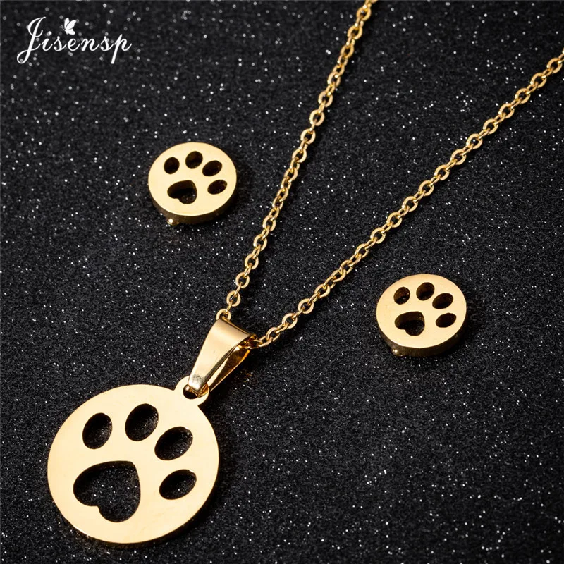 Jisensp Hollow Pet Paw Footprint Necklaces Cute Animal Dog Cat Round Pendant Necklace for Women Jewelry Set Simple Earrings Gift
Jisensp Hollow Pet Paw Footprint Necklaces Cute Animal Dog Cat Round Pendant Necklace for Women Jewelry Set Simple Earrings Gift