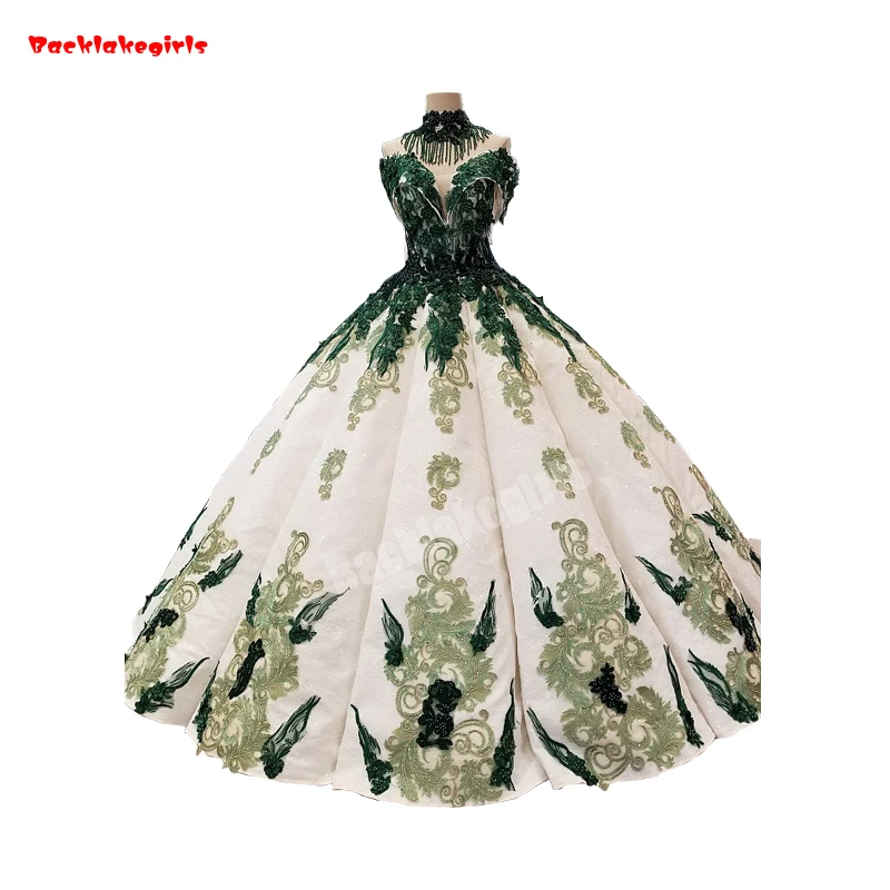 Backlakegirls Vintage Ball Gowns Wedding Dress Sexy Applique Green Flowers Fabric Pearls Insert Beading Tassel 2018 Bridal Gowns
Backlakegirls Vintage Ball Gowns Wedding Dress Sexy Applique Green Flowers Fabric Pearls Insert Beading Tassel 2018 Bridal Gowns