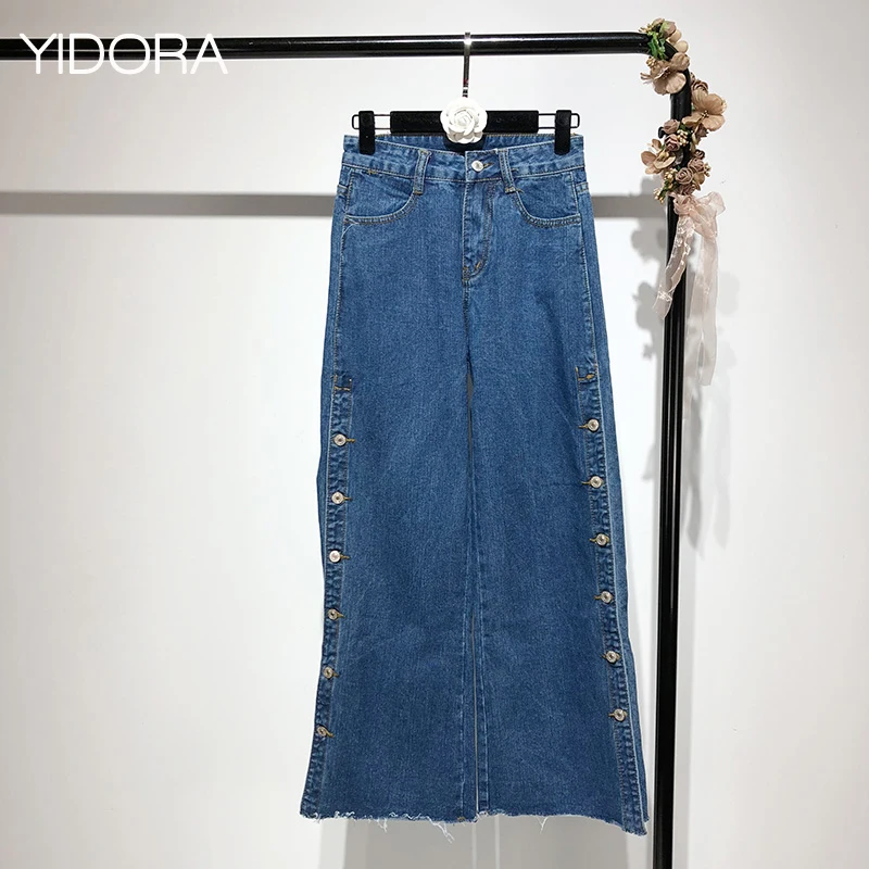 Fall 2018 New Women High Waist Buttoned Slit Side Wide Leg Denim Jeans - Ladies/Female Side Slit Button Up Jean Pants/Trousers
Fall 2018 New Women High Waist Buttoned Slit Side Wide Leg Denim Jeans - Ladies/Female Side Slit Button Up Jean Pants/Trousers