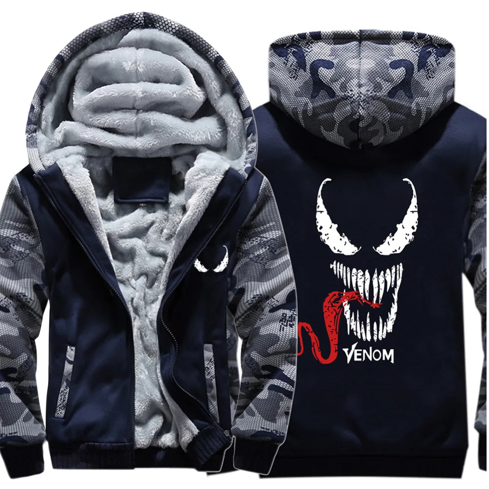 Movie Venom Hoodie Clothing Spider-Man Thick Hoody Hoodie Winter Cosplay Reflect Light Coat Warm Sweatshirts