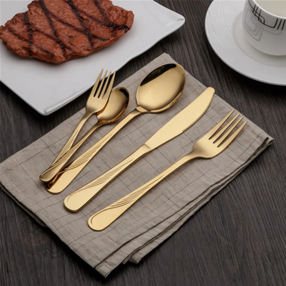 Stainless Steel Gold Cutlery Set High Quality Flatware Set 18/0 Stainless Steel Forks Knives Spoons for Home Kitchen Party
Stainless Steel Gold Cutlery Set High Quality Flatware Set 18/0 Stainless Steel Forks Knives Spoons for Home Kitchen Party
