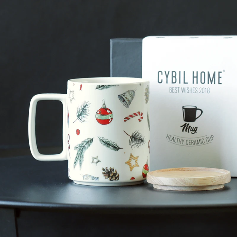

merry christmas gift box Europe style ceramic mugs with handgrip lids office home coffee mug retro porcelain cups 420ml