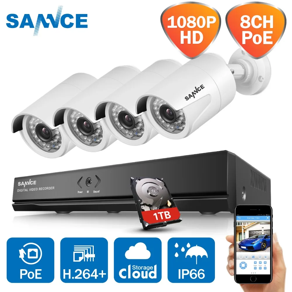 

SANNCE 8CH HD 1080P POE Network Video Security Surveillance System 1TB HDD 4PCS 2.0MP IP Camera Waterproof NVR CCTV Kits