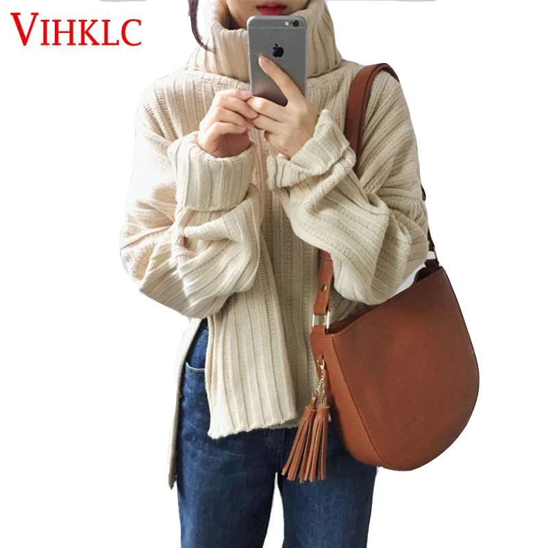 VIHKLC Two colors 2018 autumn and winter turtleneck knitted sweaters womens sweaters and pullovers pure color womens T583
VIHKLC Two colors 2018 autumn and winter turtleneck knitted sweaters womens sweaters and pullovers pure color womens T583