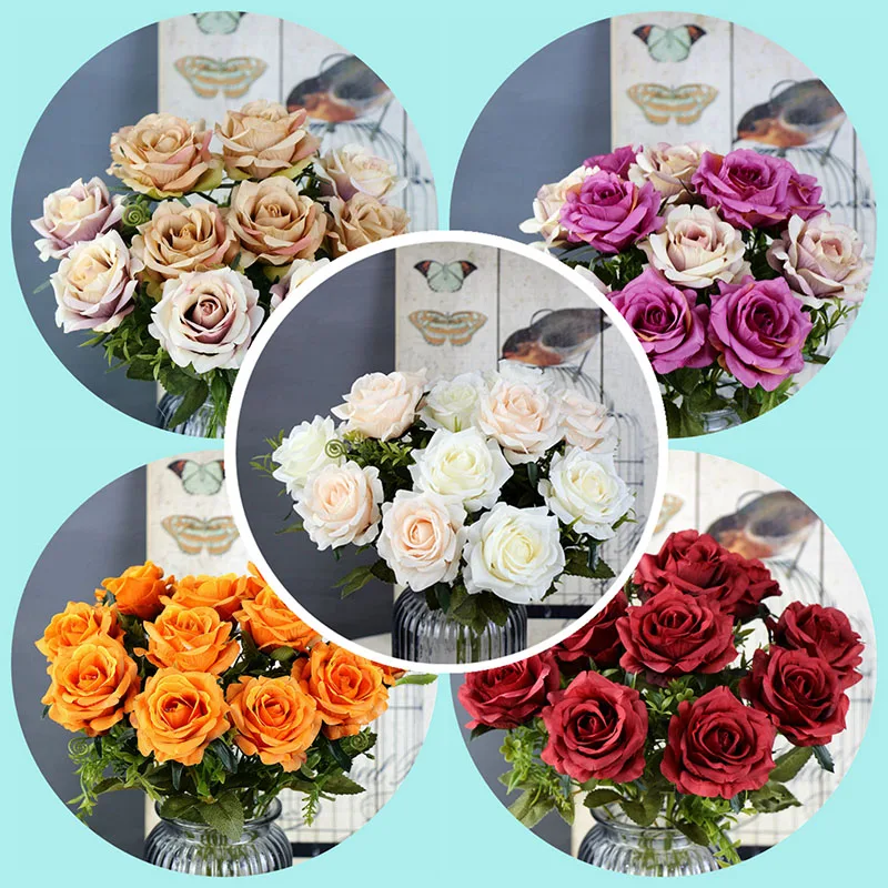 roses artificial flower bouquet wedding home decor (28)