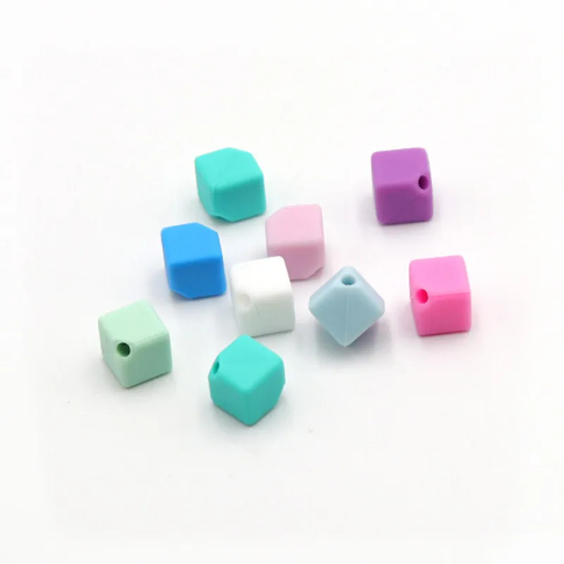 

10Pcs Cube Silicone Bead Baby Teether /Pacifier Chain Beads BPA Free Square Silicone Teething Necklace 9mm