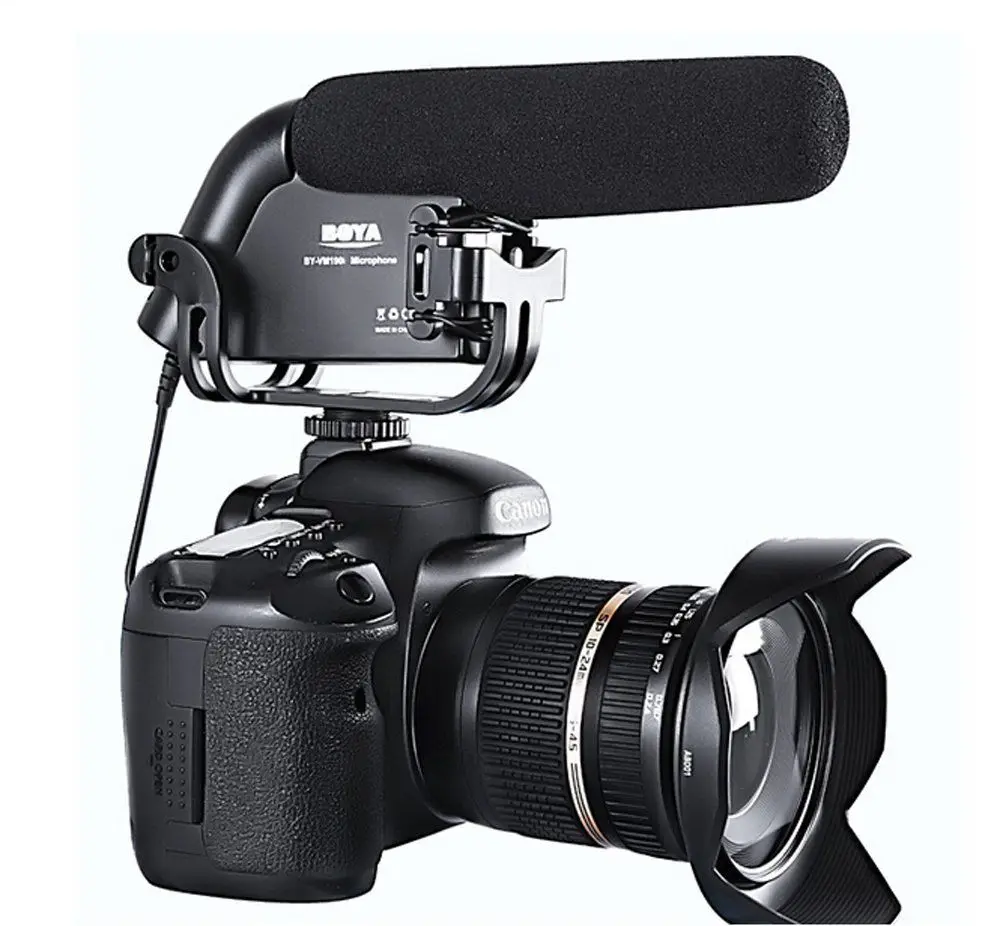 Image BOYA BY VM190 Stereo Shotgun Microphone w  Windshield for Canon Nikon Pentax DSLR Camera