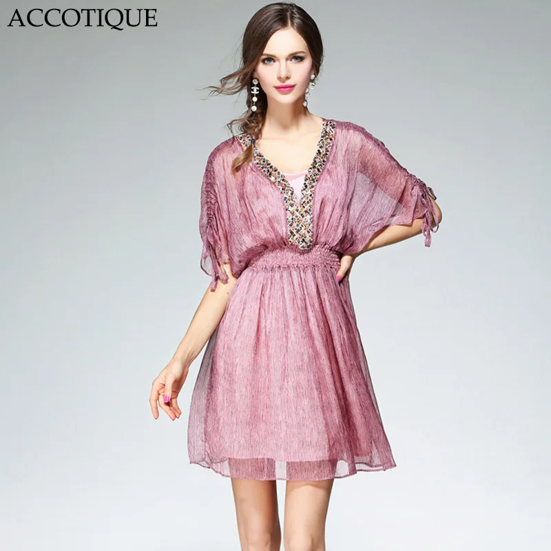 High Quality New Spring Summer Women's Brief Silk A-Line Short Batwing Sleeve Dress Female V-Neck Beaded Casual Slim Dresses
High Quality New Spring Summer Women's Brief Silk A-Line Short Batwing Sleeve Dress Female V-Neck Beaded Casual Slim Dresses