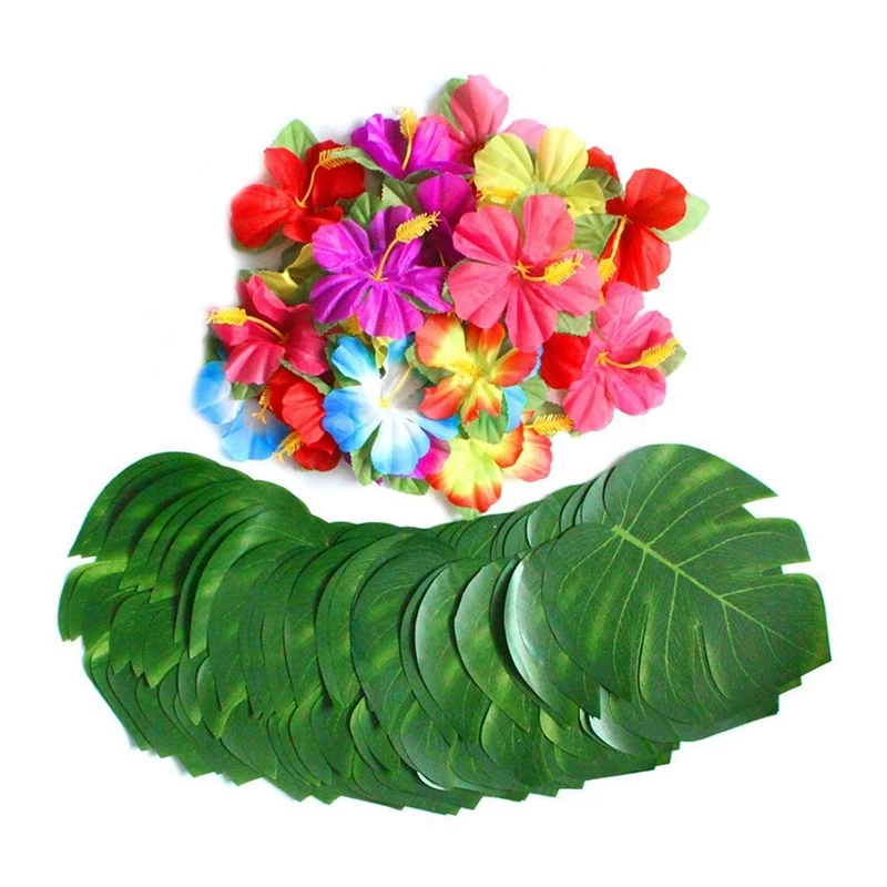 60 Pcs Tropical Party Decoration Supplies 8 inch Tropical Palm Monstera Leaves and Hibiscus Flowers, Simulation Leaf for Hawai
60 Pcs Tropical Party Decoration Supplies 8 inch Tropical Palm Monstera Leaves and Hibiscus Flowers, Simulation Leaf for Hawai