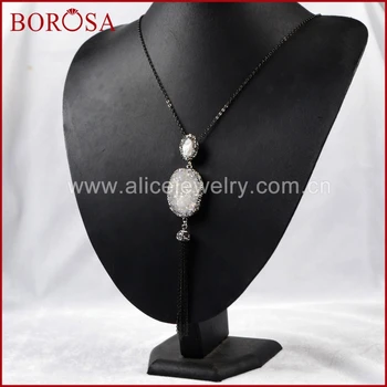 BOROSA Hot ! vintage necklace Oval new Crystal Titanium AB geode & new Pearl Tassel Necklace Paved Zircon Black Chain JAB161
BOROSA Hot ! vintage necklace Oval new Crystal Titanium AB geode & new Pearl Tassel Necklace Paved Zircon Black Chain JAB161