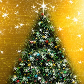 

Colorful Christmas Tree in Gold Background with Shiny Stars Holiday Photography Backdrops for Studio 150cm*200cm