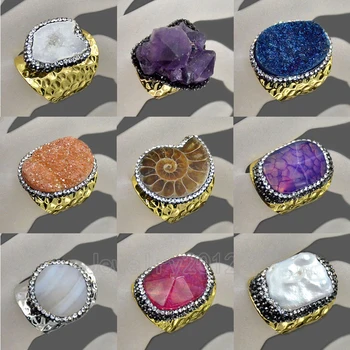 5Pcs/Lot Big Natural Gem stone Druzy Quartz Pearl Rhinestone Crystal Paved Gold Wide Band Rings Diy Jewelry Design Wholesale
5Pcs/Lot Big Natural Gem stone Druzy Quartz Pearl Rhinestone Crystal Paved Gold Wide Band Rings Diy Jewelry Design Wholesale