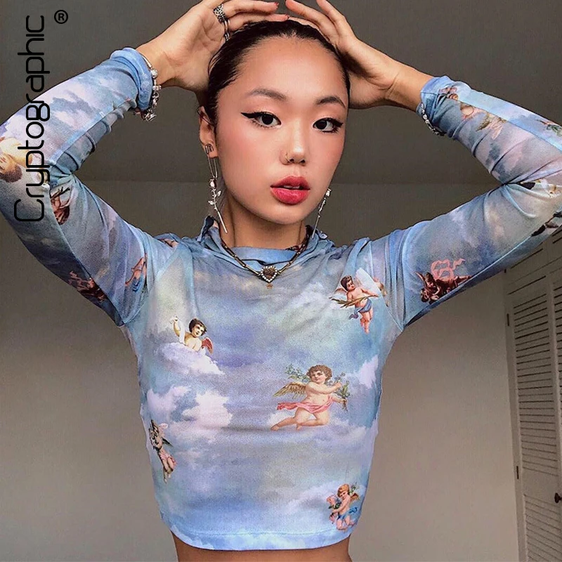 Cryptographic print fashion mesh transparent tops female slim t shirts turtleneck long sleeve sexy crop top tee shirts short
Cryptographic print fashion mesh transparent tops female slim t shirts turtleneck long sleeve sexy crop top tee shirts short