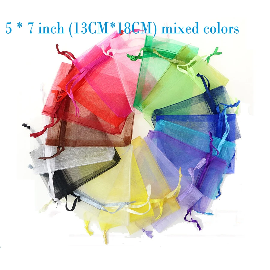100 pcs/lot 13cm *18cm Organza Mixed Colors Jewelry Pouch Bags; drawable Organza Bags Wedding Gift Bags 5inch*7inch
100 pcs/lot 13cm *18cm Organza Mixed Colors Jewelry Pouch Bags; drawable Organza Bags Wedding Gift Bags 5inch*7inch