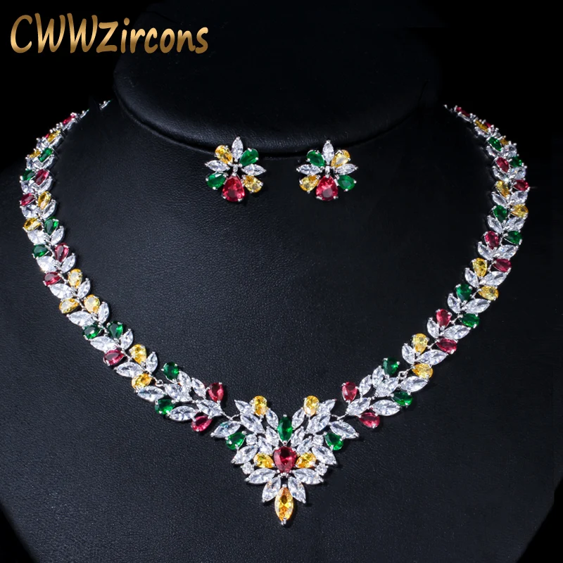 CWWZircons High Quality Multicolored Cubic Zirconia Crystal Choker Wedding Necklace Bridal Jewelry Sets for Women T132
CWWZircons High Quality Multicolored Cubic Zirconia Crystal Choker Wedding Necklace Bridal Jewelry Sets for Women T132