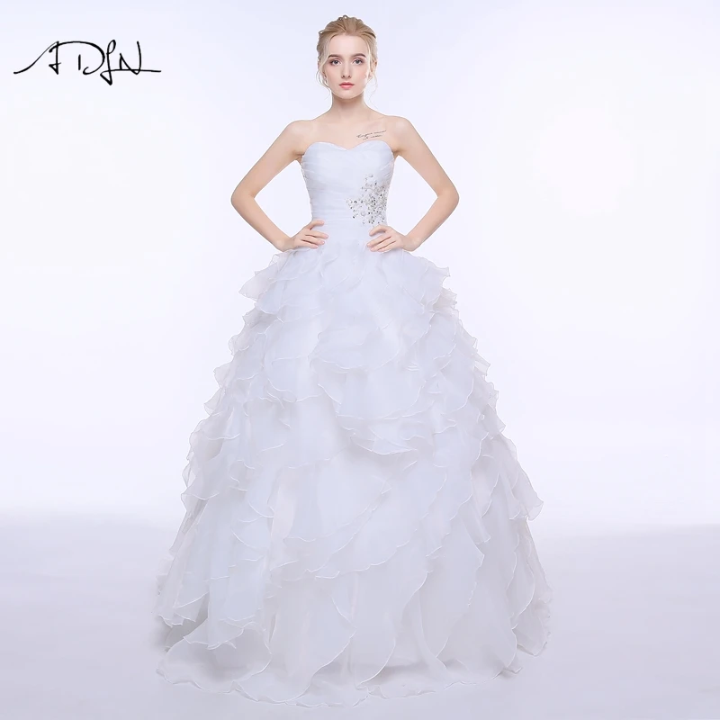 

2015 vestidos de noiva Ivory Or White Ruffles Beading Sweetheart Organza Wedding Dress Bridal Gowns