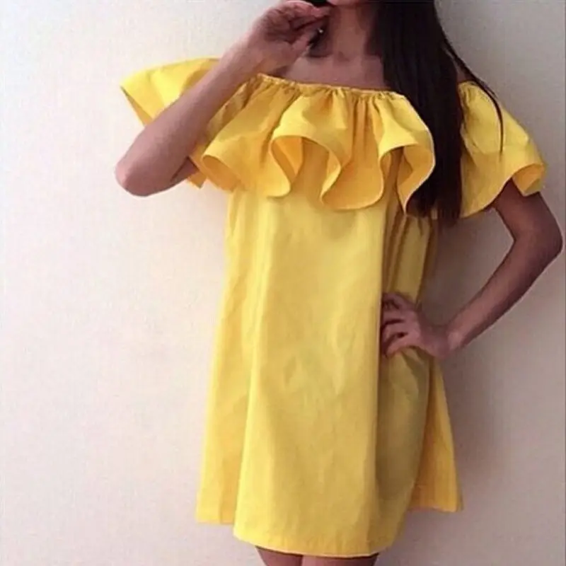Hot Sale Sexy Women Summer Sexy Off Shoulder Ruffles Sleeve Slash Neck Beach Loose Mini Short Dress Sundress
Hot Sale Sexy Women Summer Sexy Off Shoulder Ruffles Sleeve Slash Neck Beach Loose Mini Short Dress Sundress