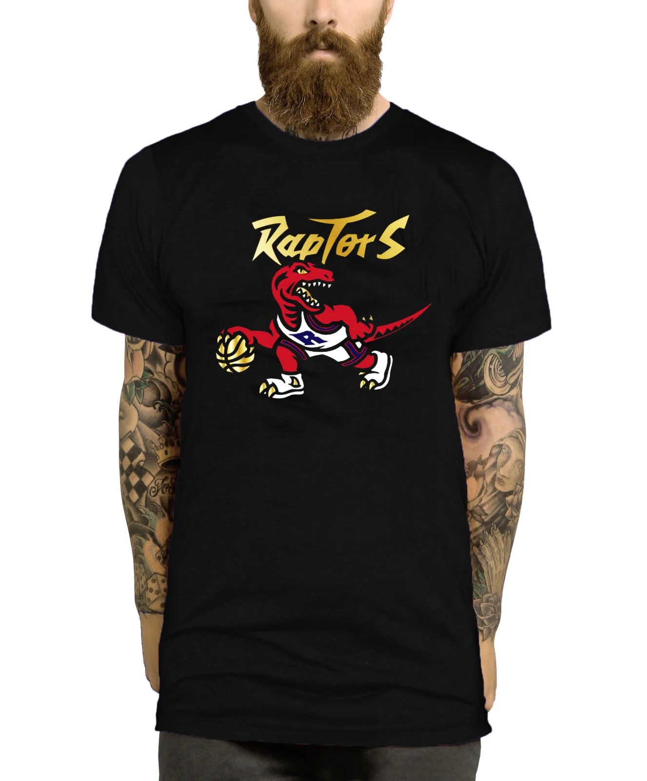 

Men's Toronto Streetwear Men T-Shirt For Hip Hop Raptors Mitchell Ness Black Red Gold Retro Logo T Shirt Hardwood