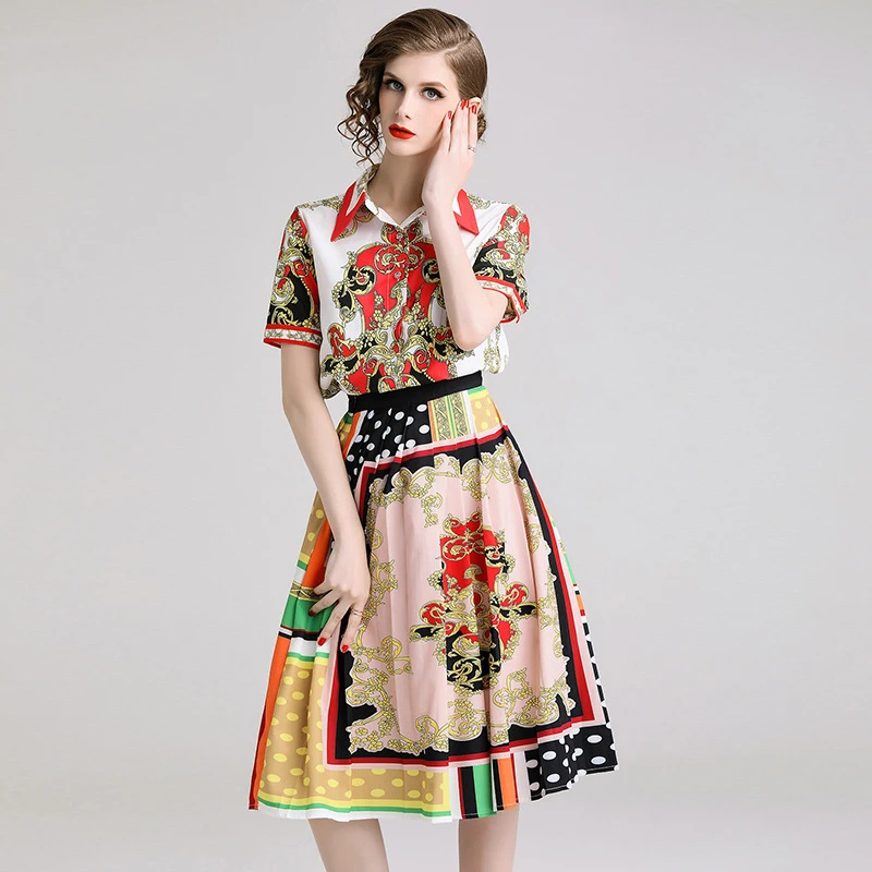 Women Two Piece Outfits Summer Sweet 2019 Fashion Printed Short-sleeve Turn-down Collar Shirt Knee-Length Skirt Women Tracksuit
Women Two Piece Outfits Summer Sweet 2019 Fashion Printed Short-sleeve Turn-down Collar Shirt Knee-Length Skirt Women Tracksuit