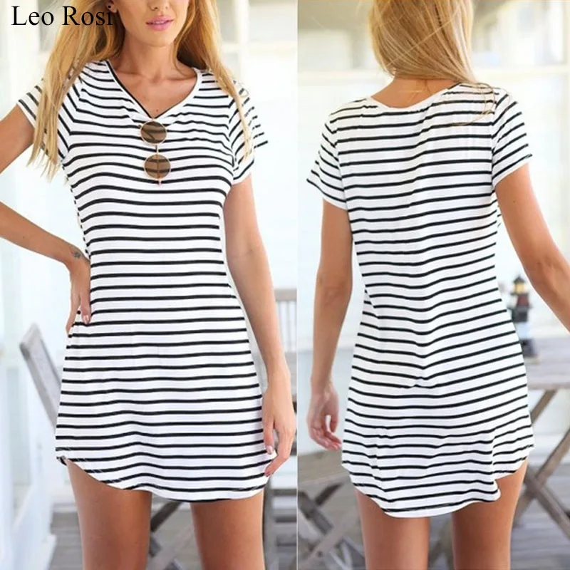 Leo Ros Casual Summer Women Dress Short Sleeve Round Neck Slim Fit Bodycon Dress Striped Side Split T Shirt Womens Dresses DT89
Leo Ros Casual Summer Women Dress Short Sleeve Round Neck Slim Fit Bodycon Dress Striped Side Split T Shirt Womens Dresses DT89