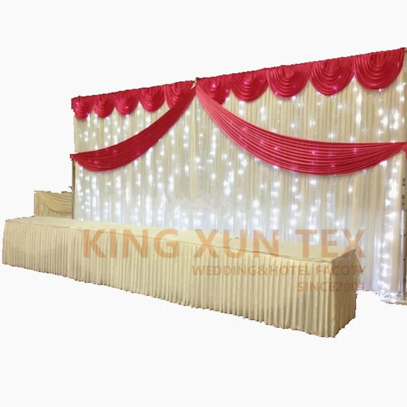 

10ft 20ft Ice Silk Wedding Backdrop Curtain Include Led Light Stage Background With Top Swag Drape Valance