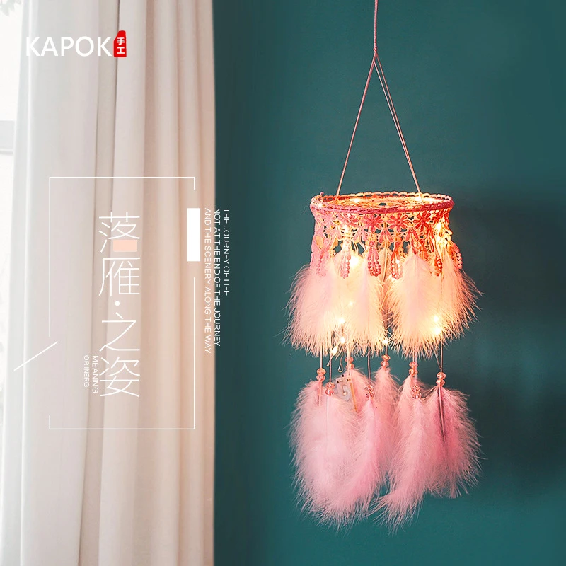 Фото New Fashion Heart Lace Lantern Catcher Dream Net Pendant Feather Wind Bell Creative Birthday Gifts for Girls Hanging Decorations | Дом и сад